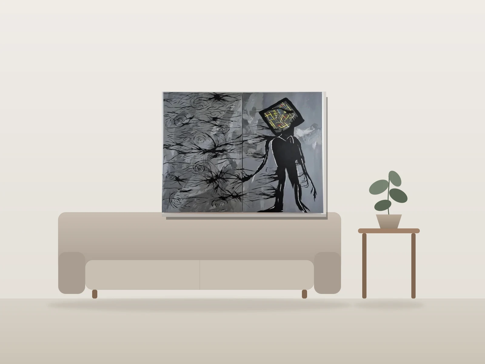 Dans ma tête by Naqo shown to scale in a room