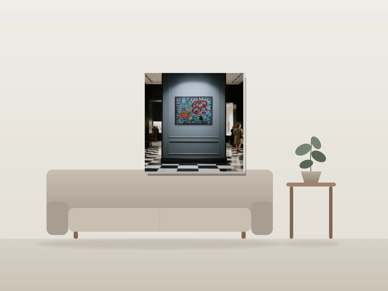 La Chasse by Pascal Tanguay shown to scale in a room