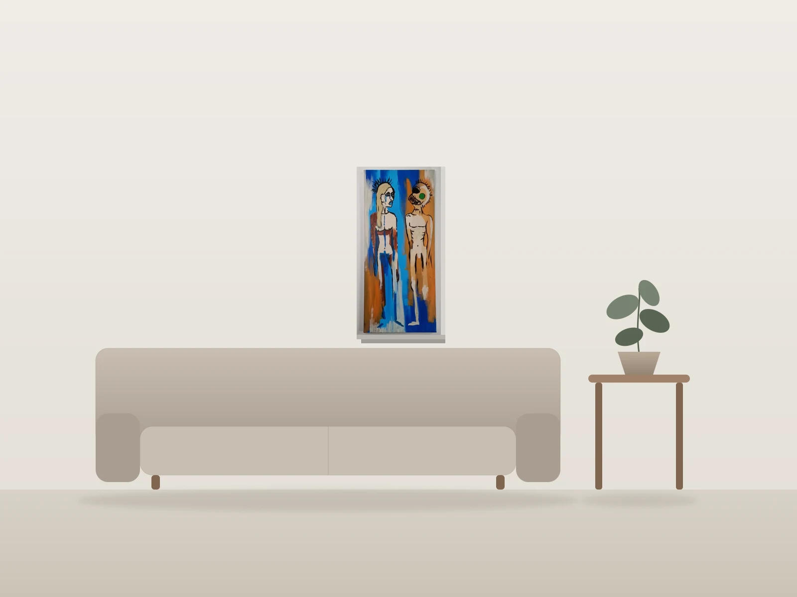 Comme on le vit à deux by Naqo shown to scale in a room