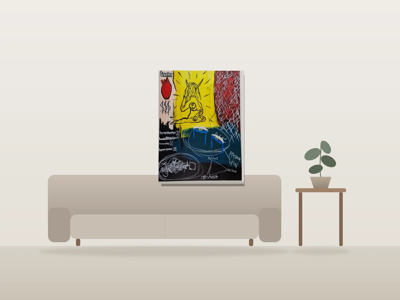 Fin heureuse by Naqo shown to scale in a room
