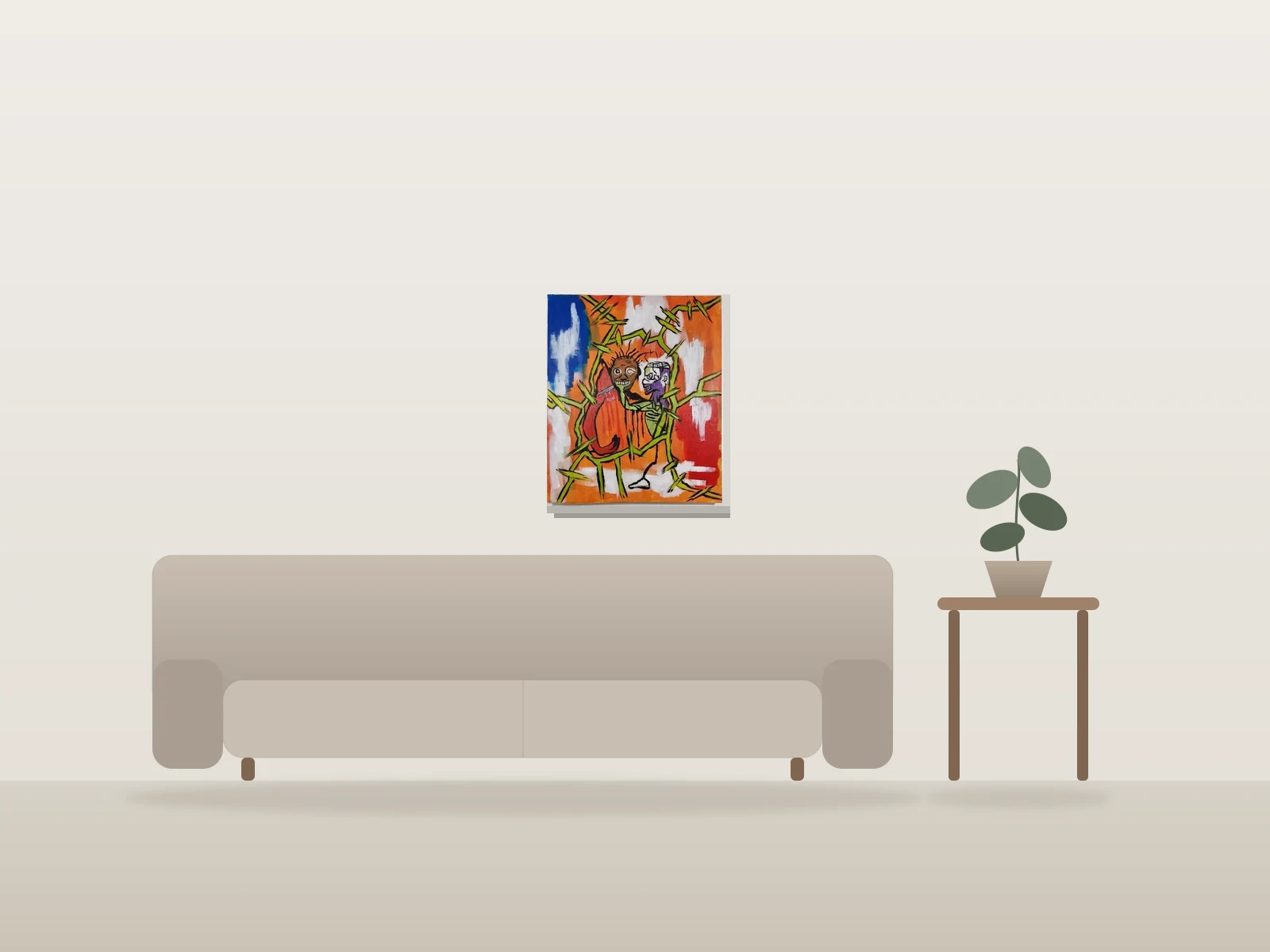 Nous sommes des amis by Naqo shown to scale in a room