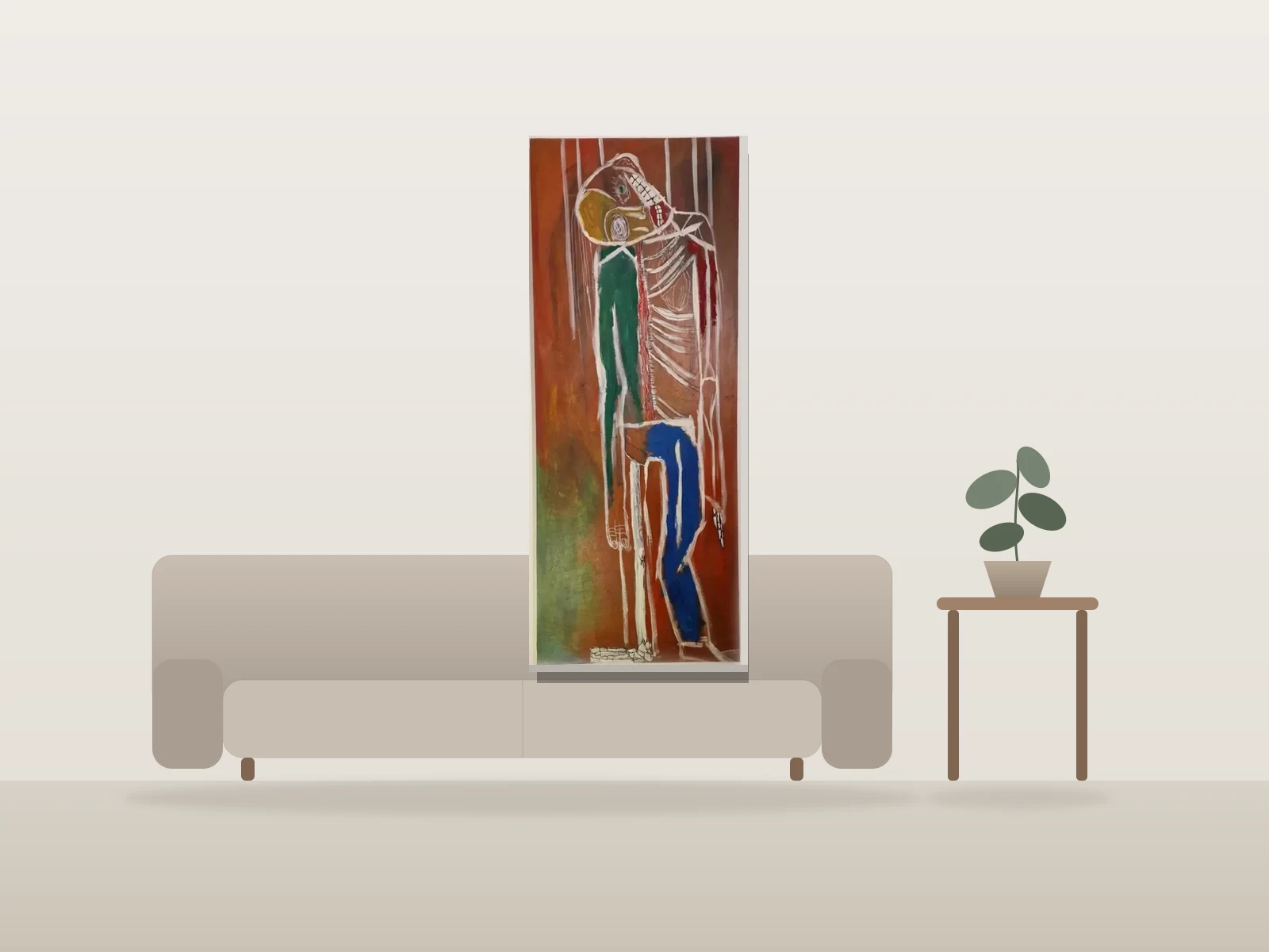 Ma solitude me tue by Naqo shown to scale in a room