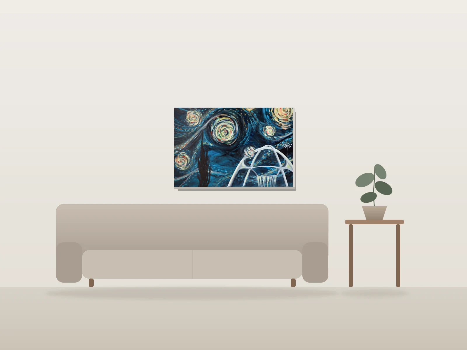 Nuit étoilée de LAX by Angela Bisson shown to scale in a room
