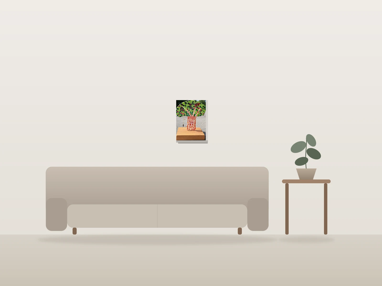 L'arbre au pneu. by Luc Arsenault shown to scale in a room
