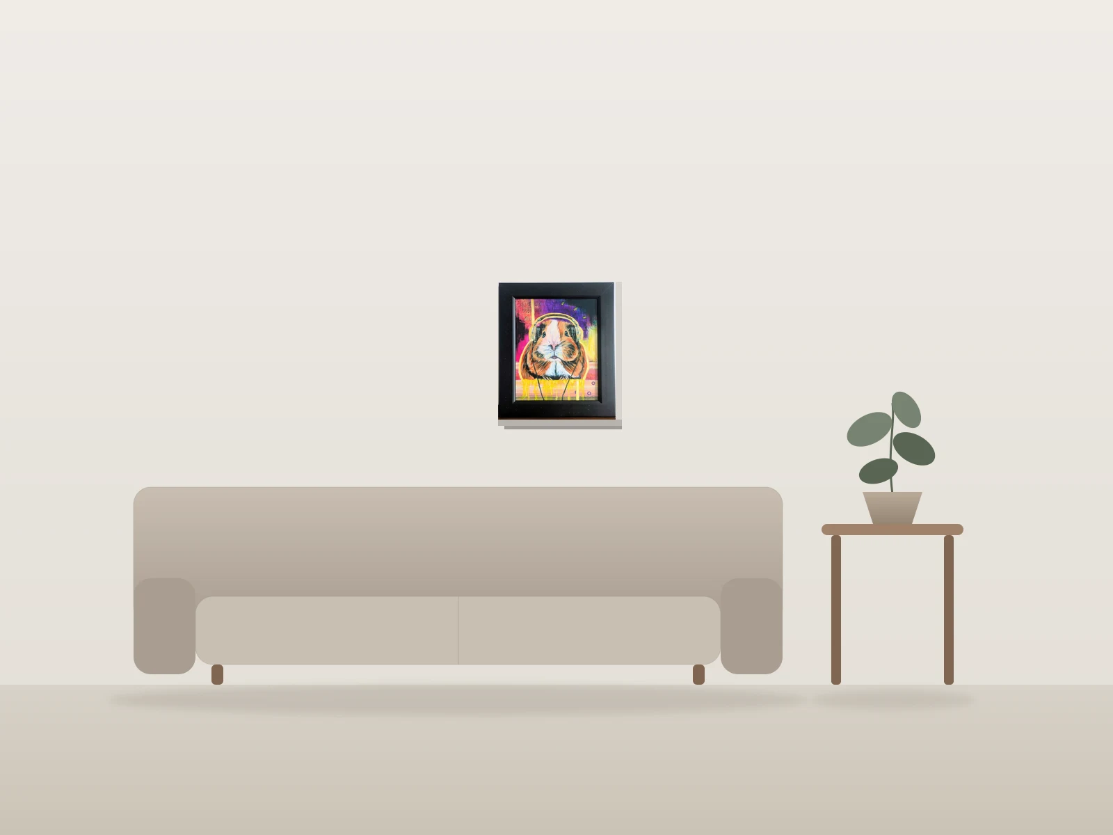 SQUEAK TO ME by Caroline Chrétien Art shown to scale in a room
