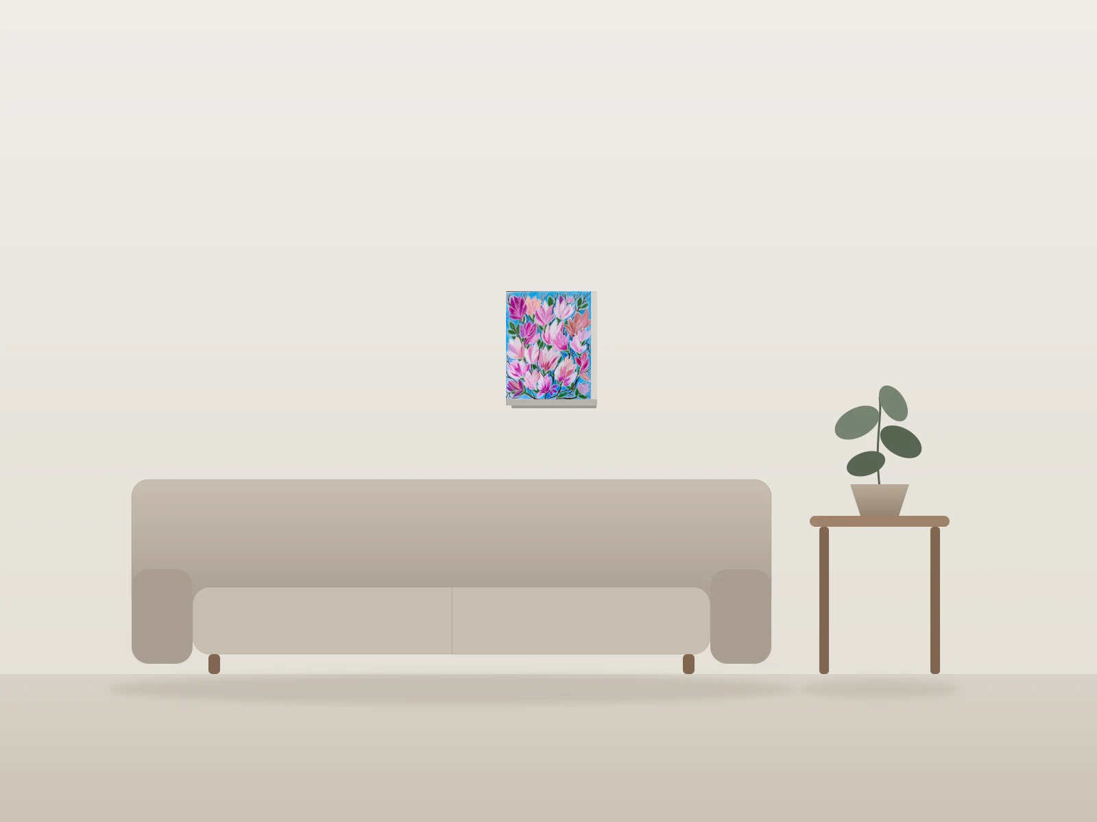 Les magnolias by Cath François shown to scale in a room