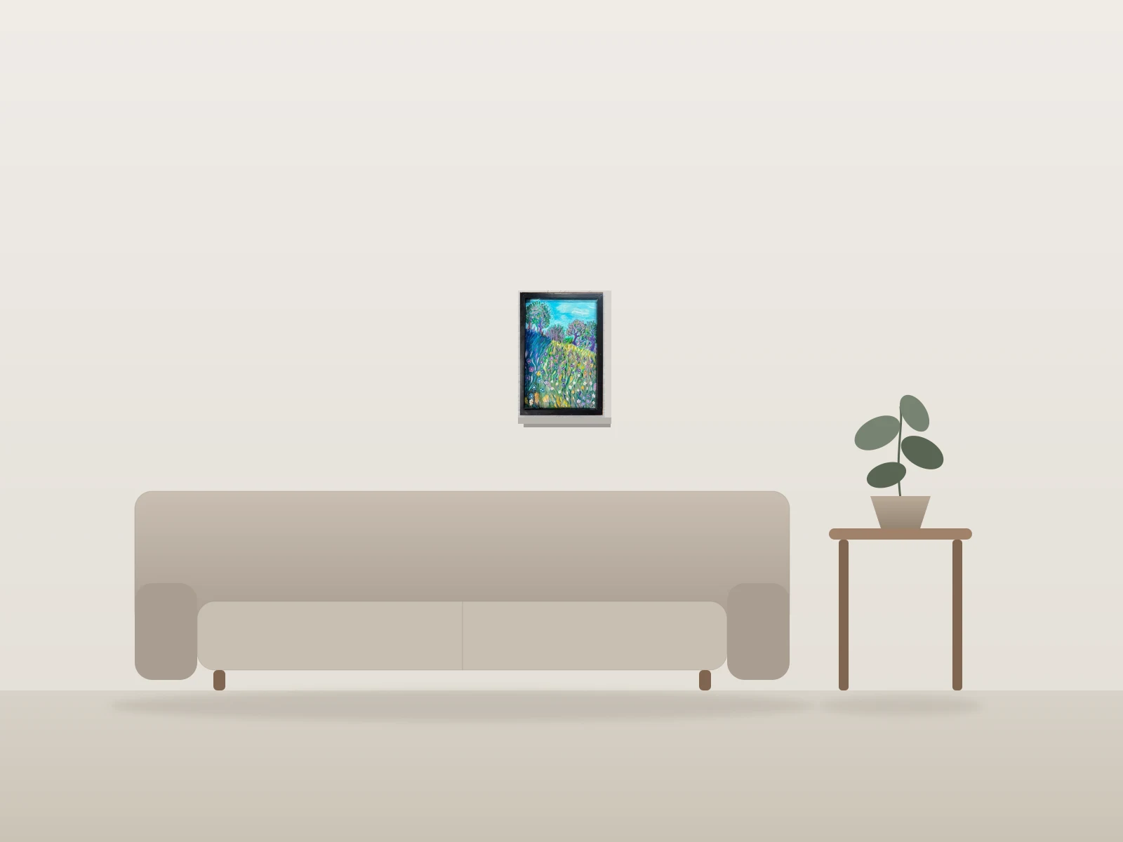 Dans le pré by Cath François shown to scale in a room