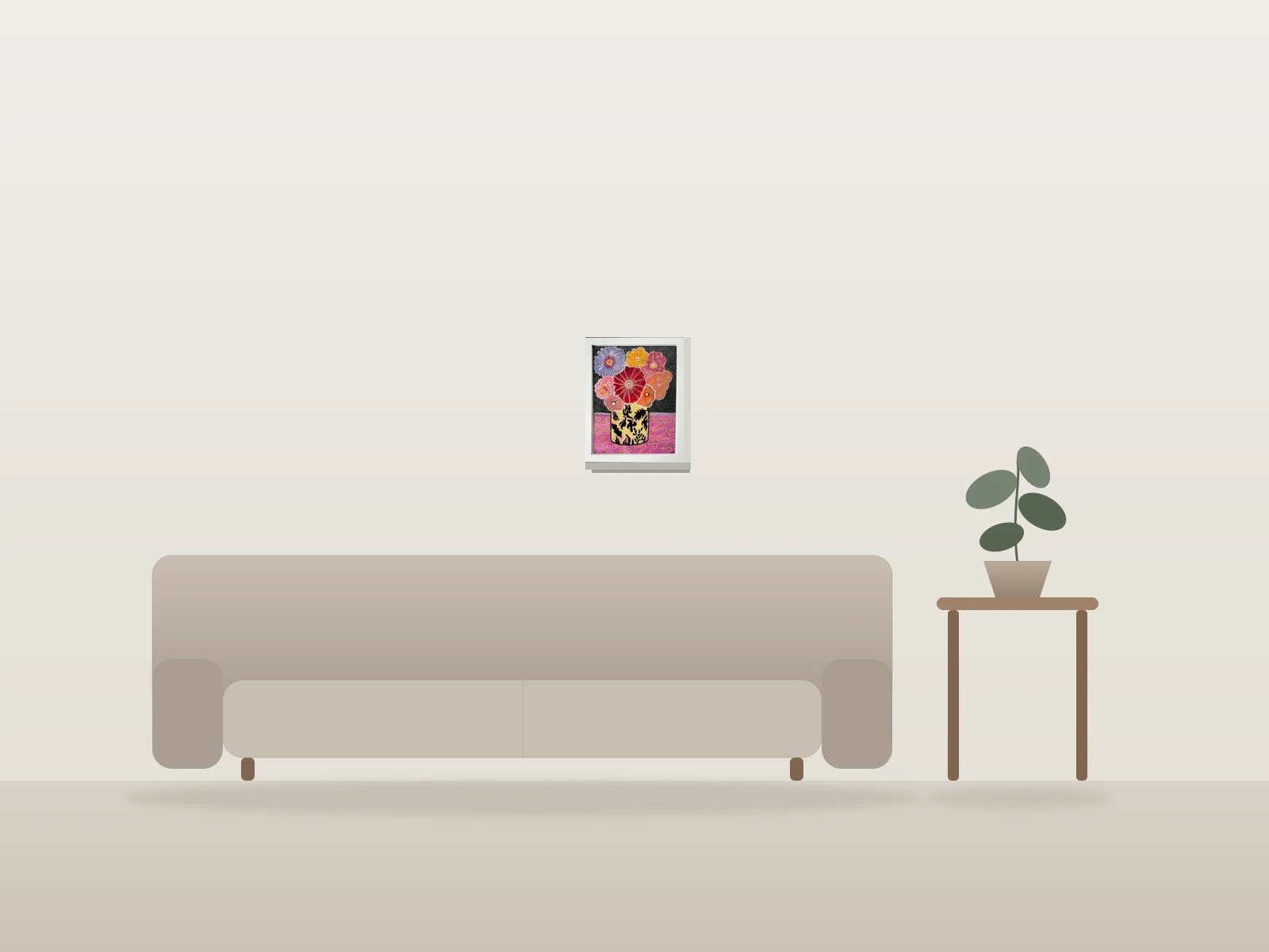 La nappe rose by Cath François shown to scale in a room