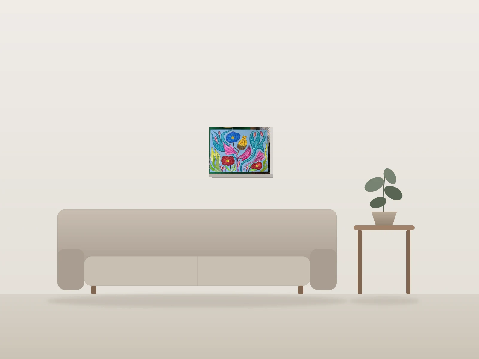 Fleurs marines by Cath François shown to scale in a room