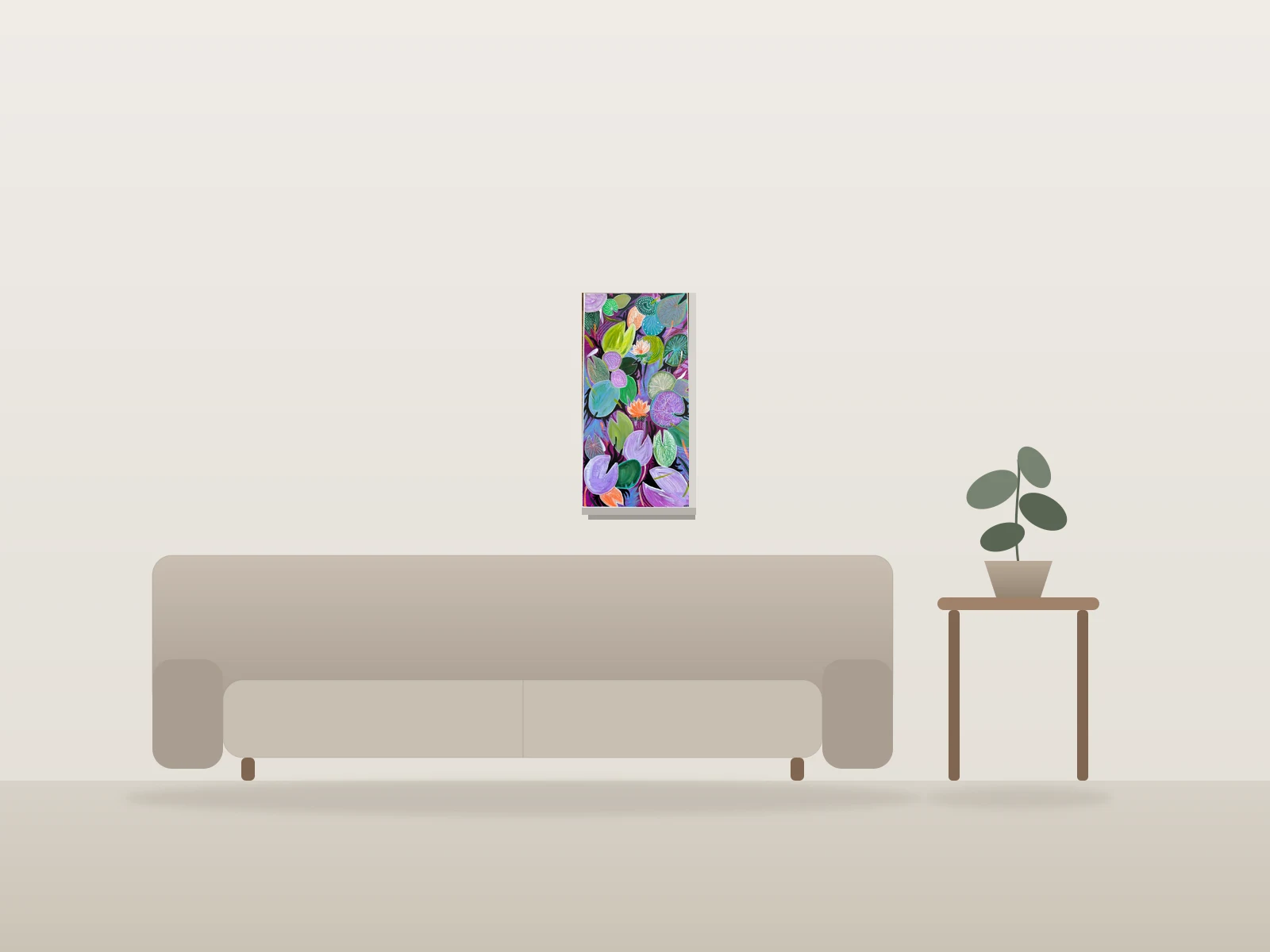 Le marais mauve by Cath François shown to scale in a room