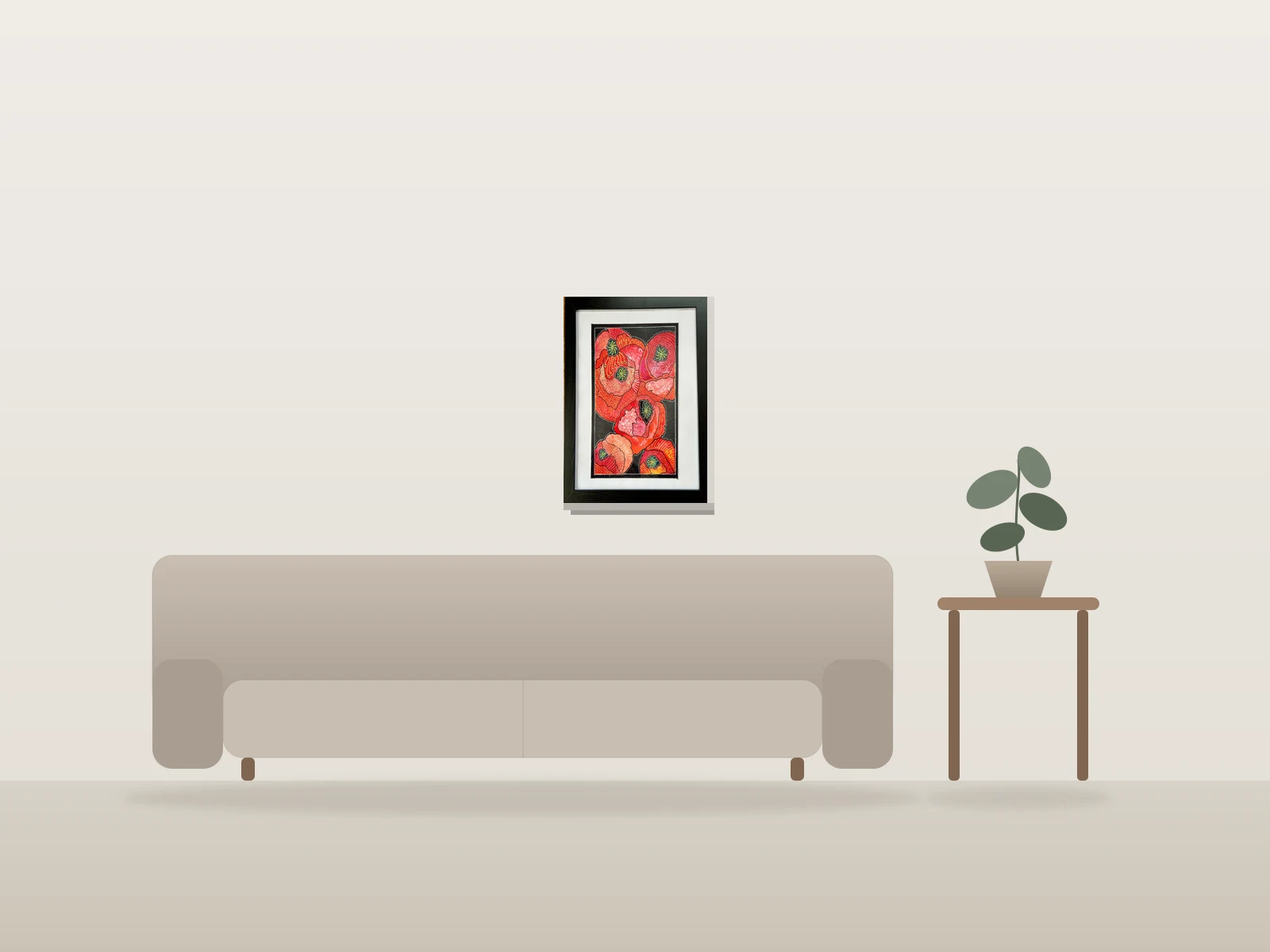 Les coquelicots by Cath François shown to scale in a room