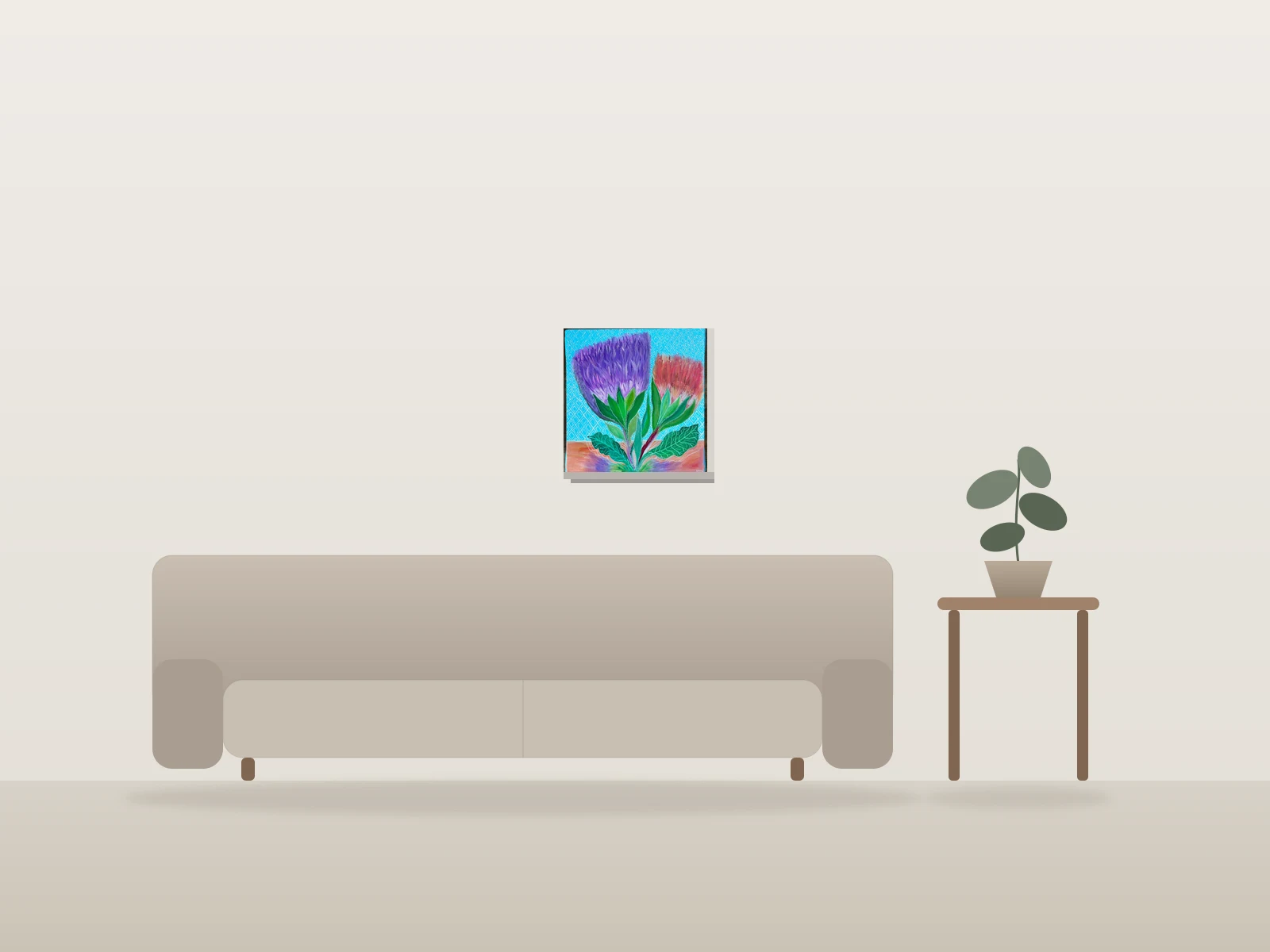 Les plumeaux by Cath François shown to scale in a room
