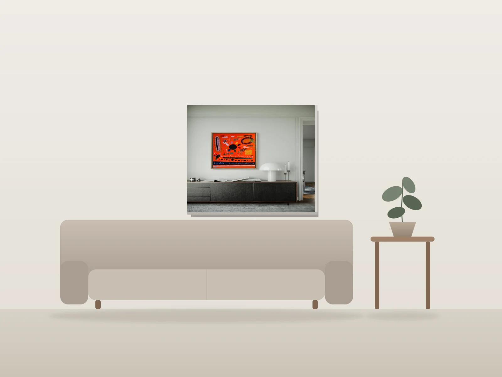 La plage by Pascal Tanguay shown to scale in a room