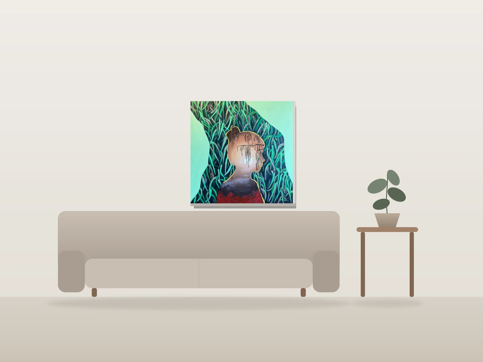 Rêverie sous les saules by Isa C artiste shown to scale in a room
