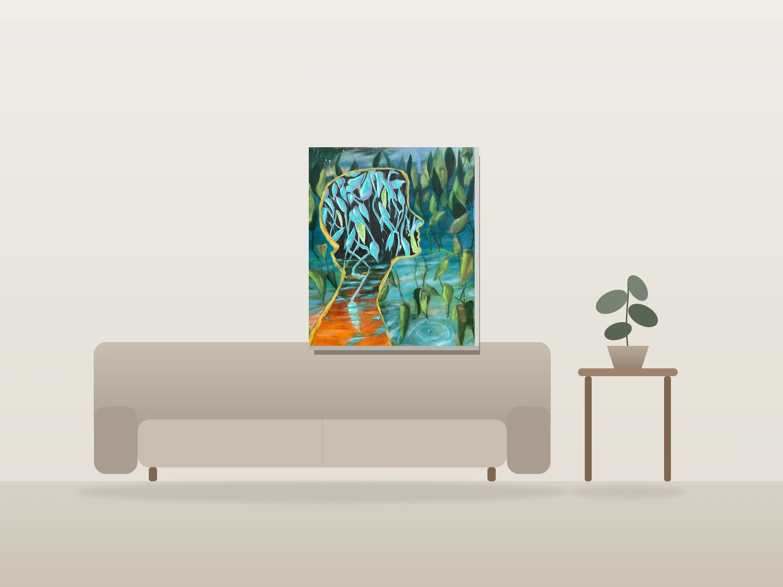 Là où le silence respire by Isa C artiste shown to scale in a room