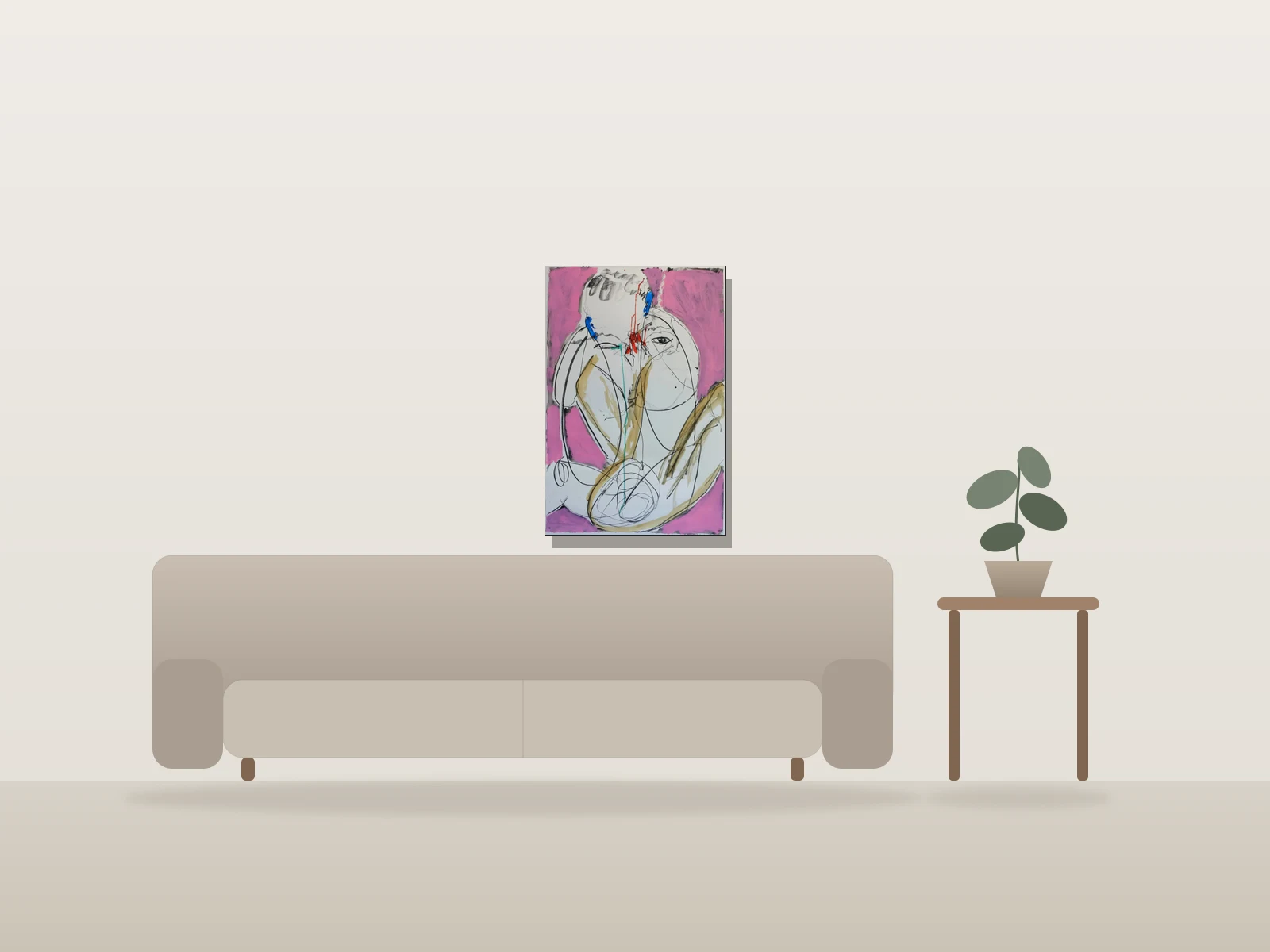 Apprivoiser le rose by Katherine Pires shown to scale in a room
