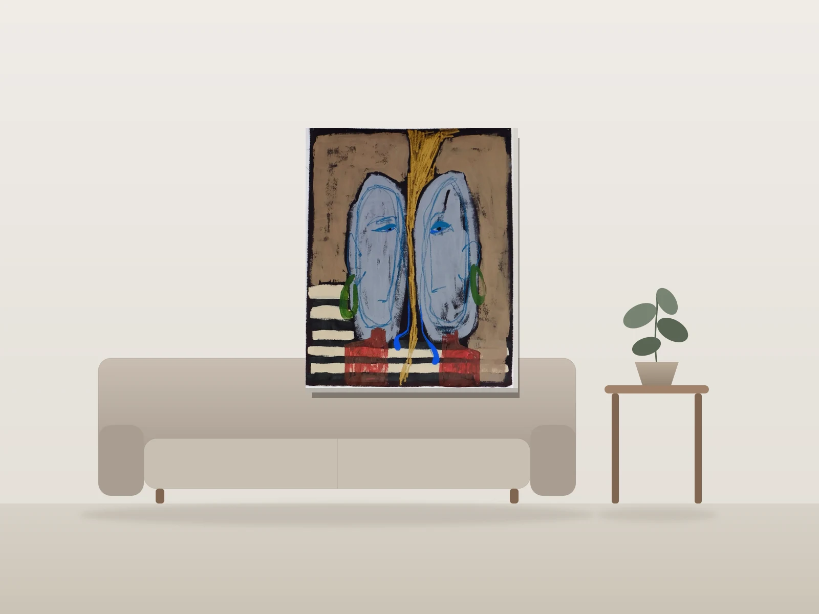 Douce, mais moitié by Katherine Pires shown to scale in a room