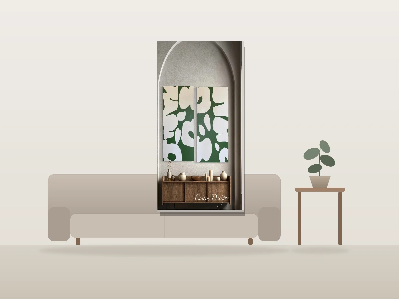 Serafina I & II by Christina Coscia shown to scale in a room