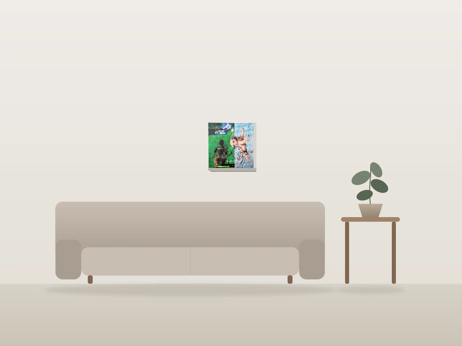 It's a dog eat dog world but they promise a doggy dog world ; now I'm just fighting to survive by Gabriel Labonté-Pelletier shown to scale in a room