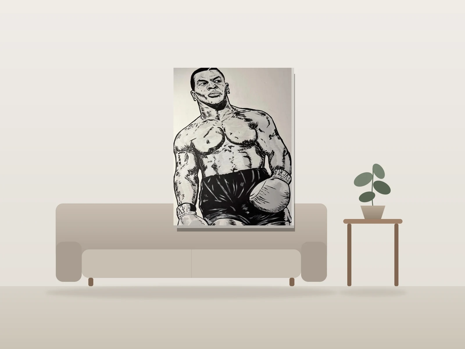 Mike Tyson par JulZz présentée à l'échelle dans une pièce