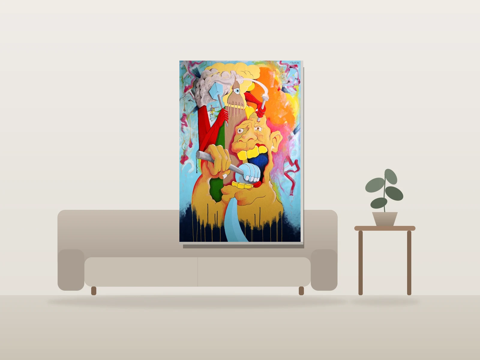 Le Soleil Qui Dégueule by Benoit Charra shown to scale in a room