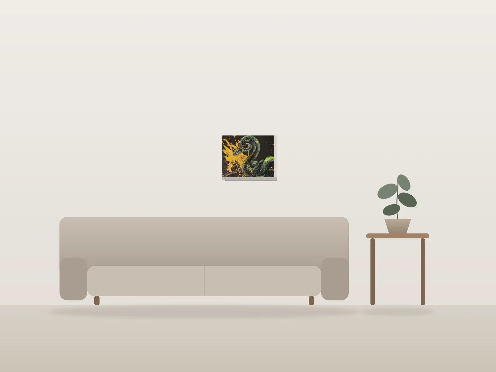 Menace sinueuse by Emy shown to scale in a room
