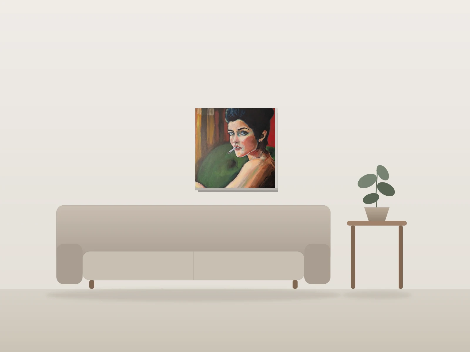 Juste après by Emy shown to scale in a room