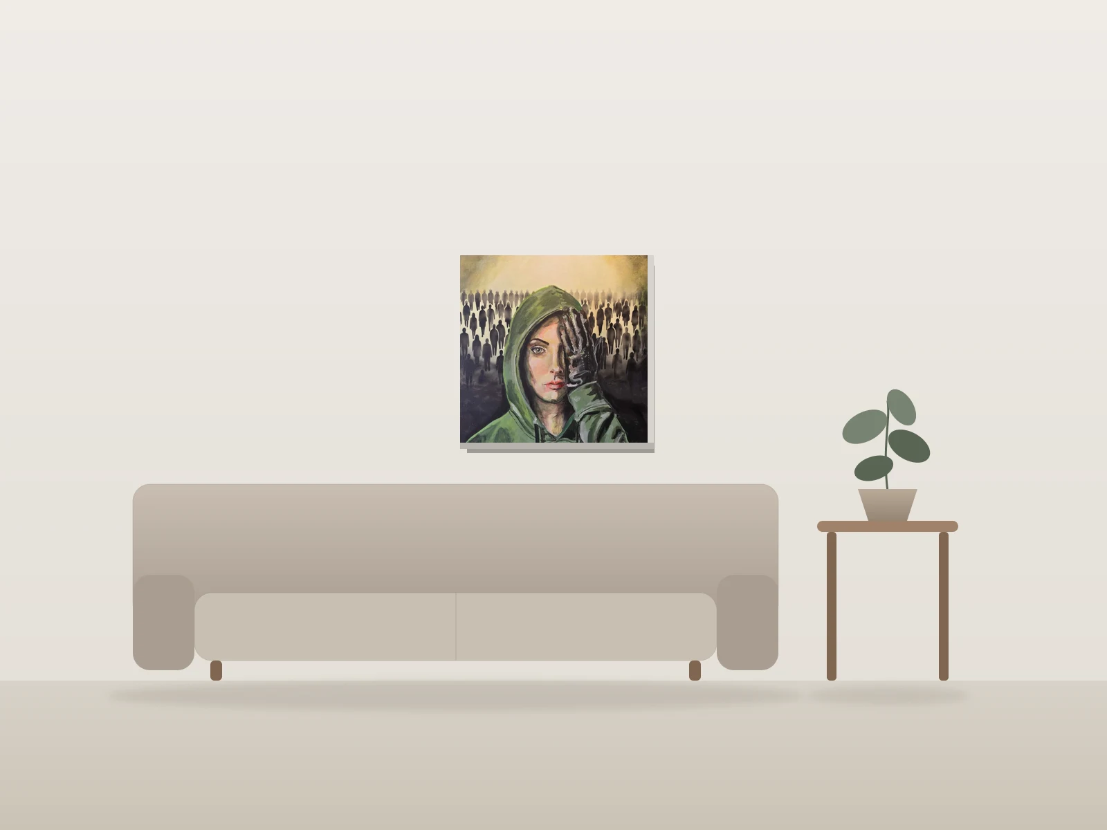 Identité by Emy shown to scale in a room