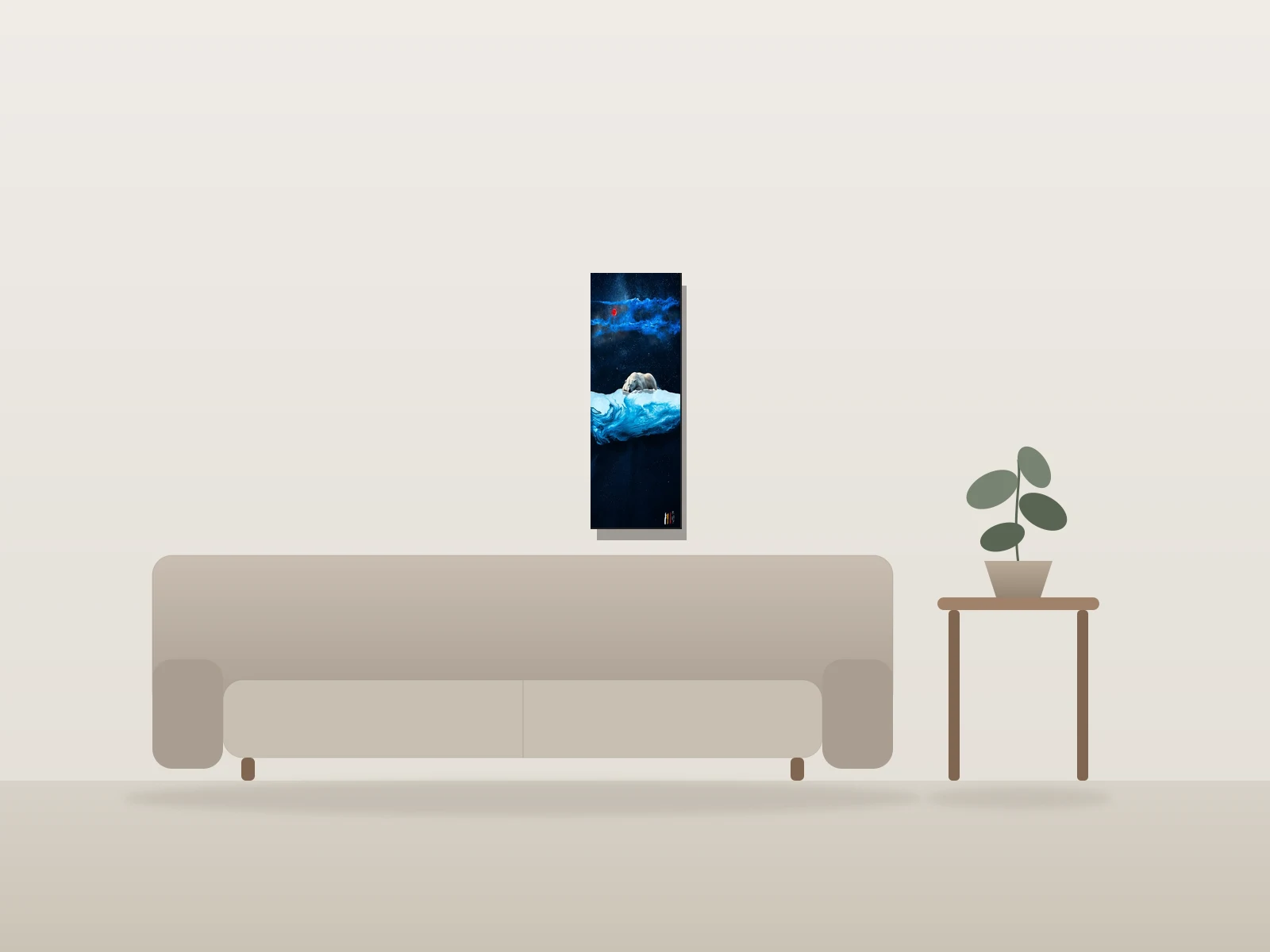 Je me repose by Bruno W Tomei shown to scale in a room
