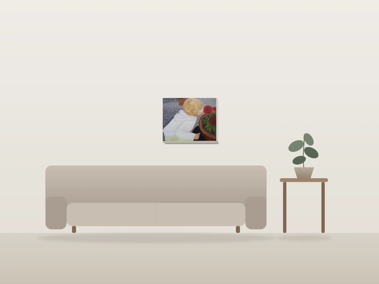 Emy by Manon Pouliot artiste peintre shown to scale in a room
