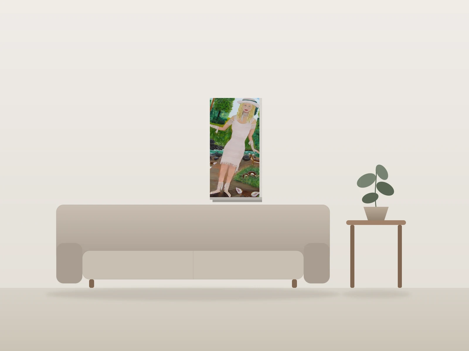 Près de la rivière by Manon Pouliot artiste peintre shown to scale in a room
