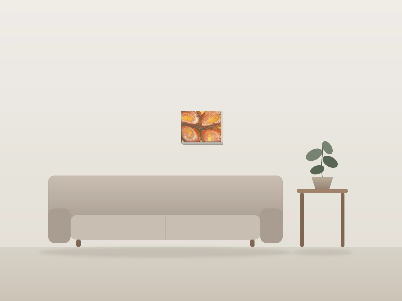 Tourbillon caramel by Lili shown to scale in a room