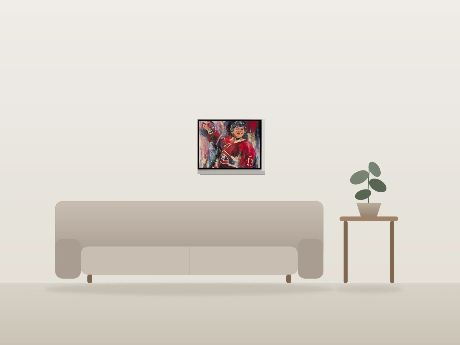 Cole Caufield by LG RockArt shown to scale in a room