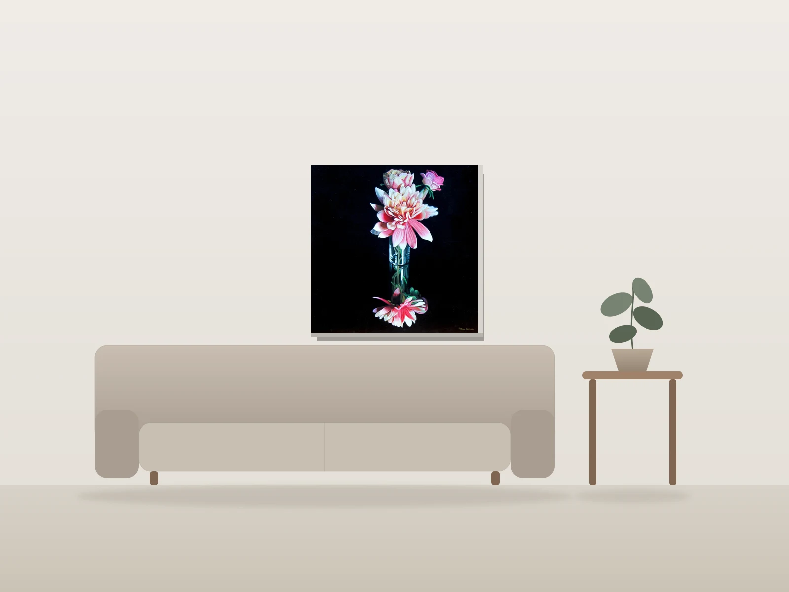 Floraison nocturne by Manon Germain shown to scale in a room