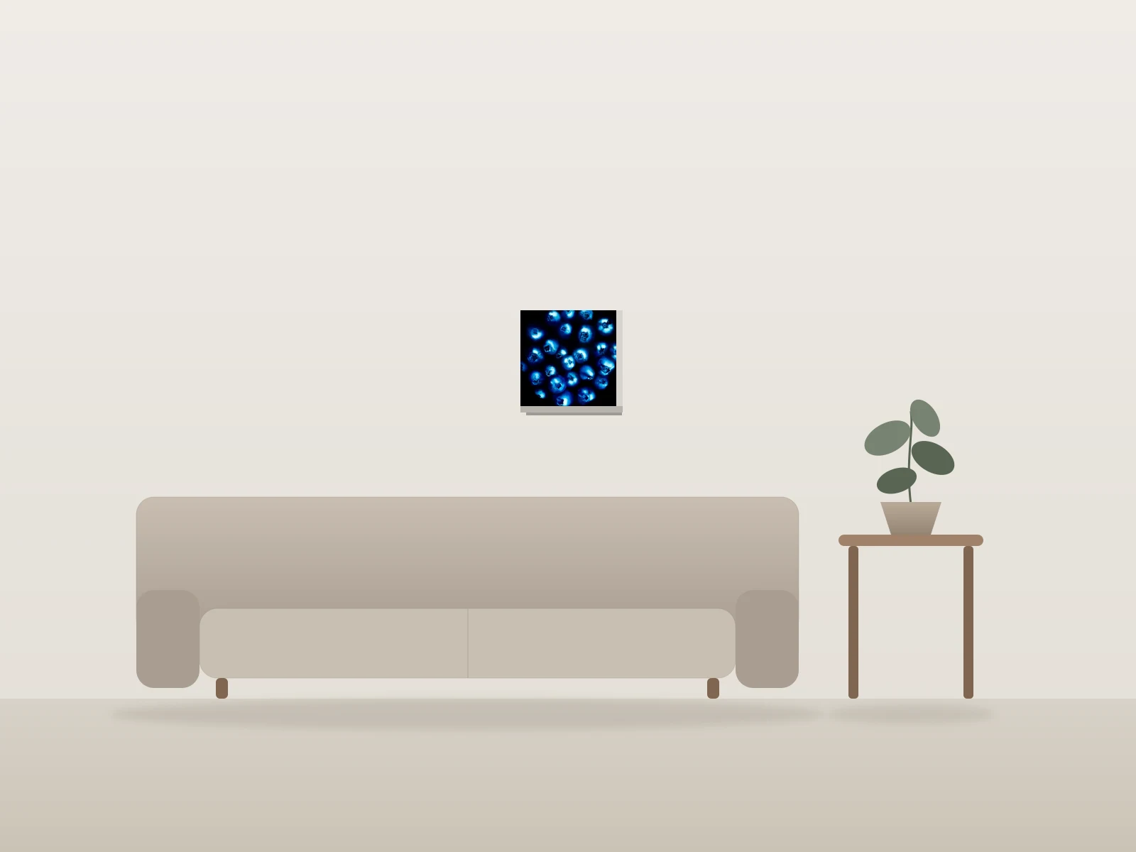Bleuets by Manon Germain shown to scale in a room