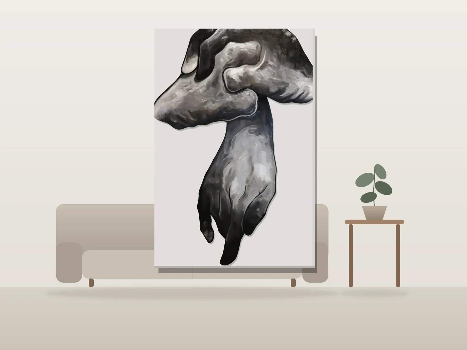 L'homme et le sacré by Patrick Lamoureux shown to scale in a room