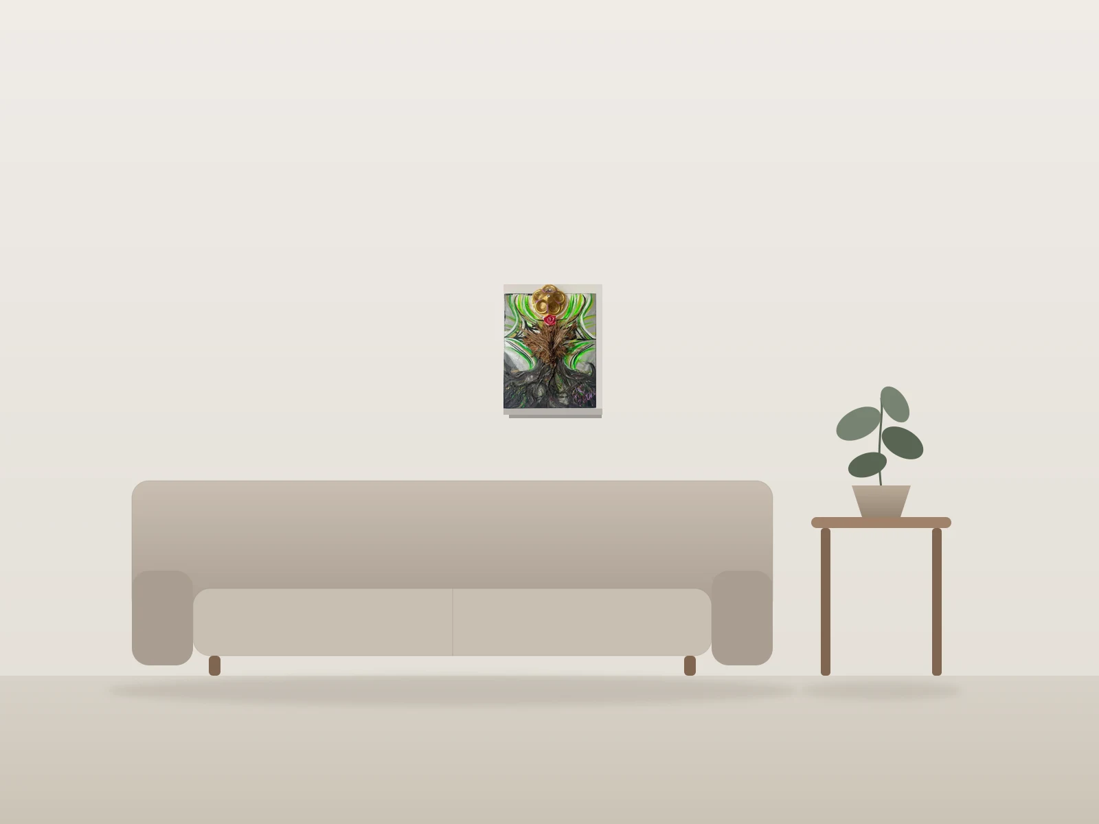 Le Cœur de la Terre by Alexandra Hayes shown to scale in a room