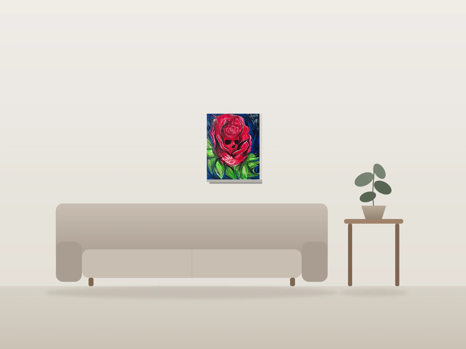 Roseskull by Alexandra Hayes shown to scale in a room