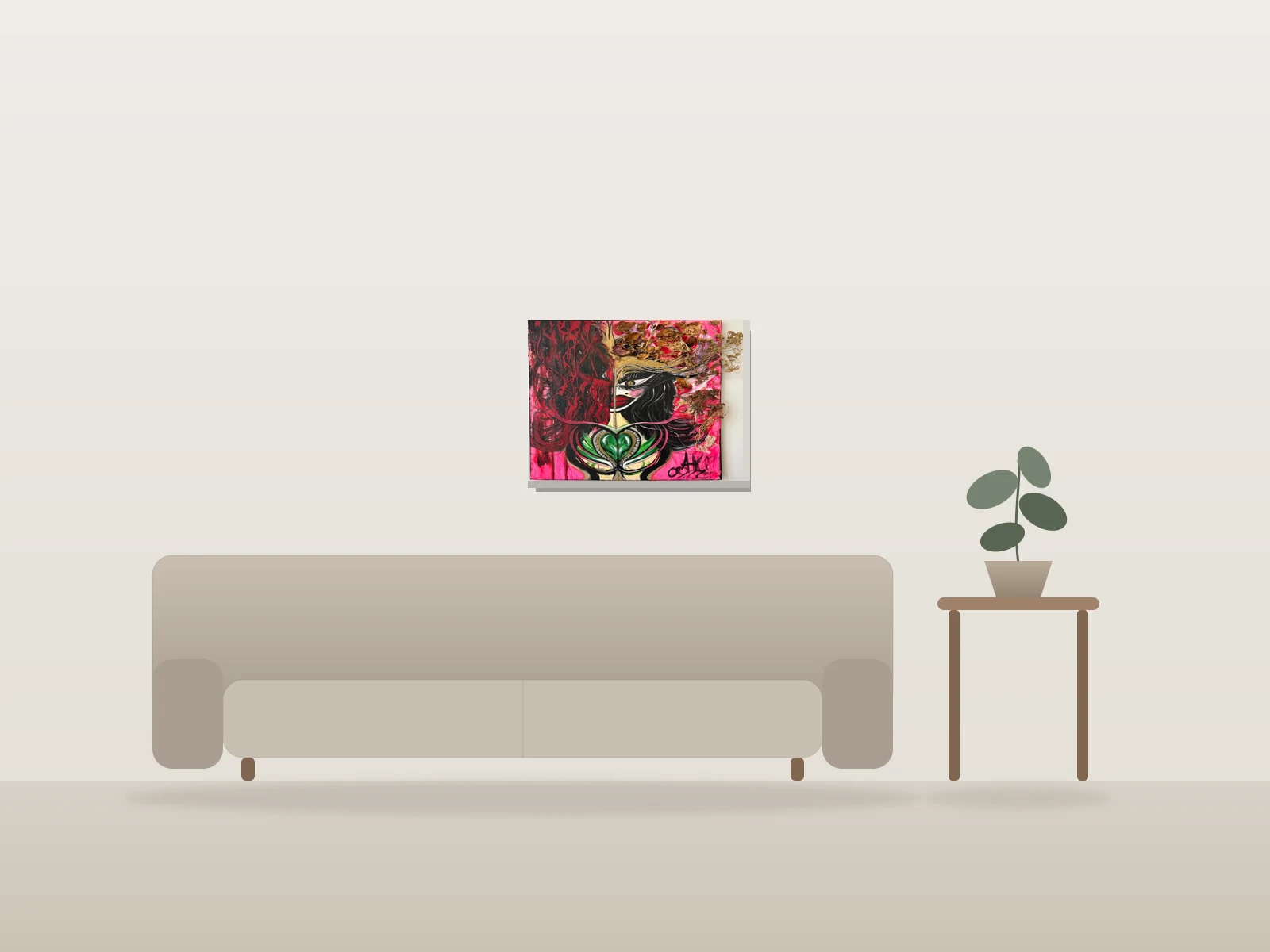 Couronne sanglante et fleurie by Alexandra Hayes shown to scale in a room