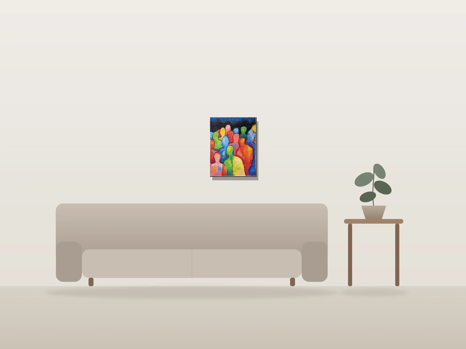 La foule by Maude Lessard shown to scale in a room