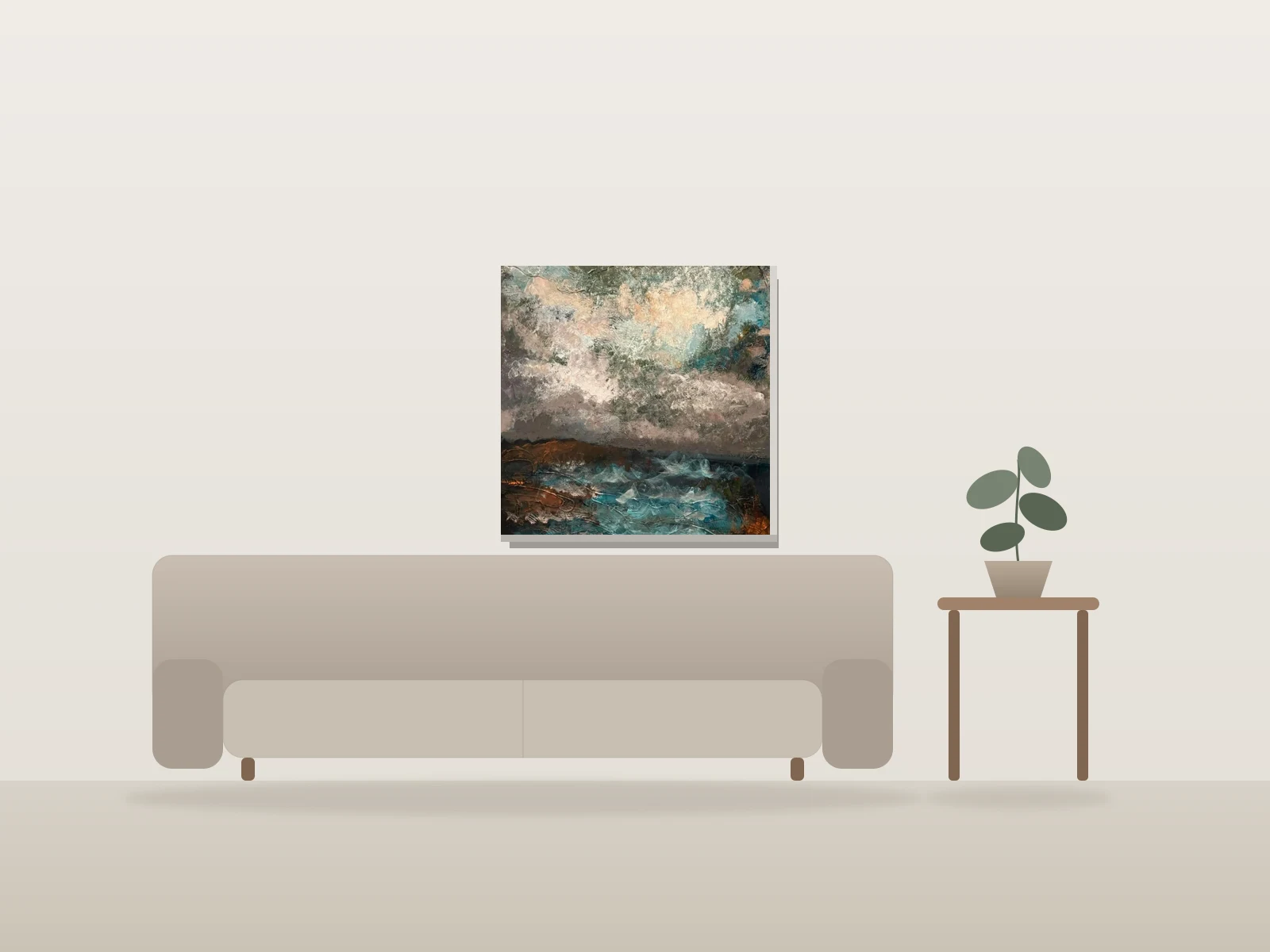 Bleu by Tourangeau shown to scale in a room