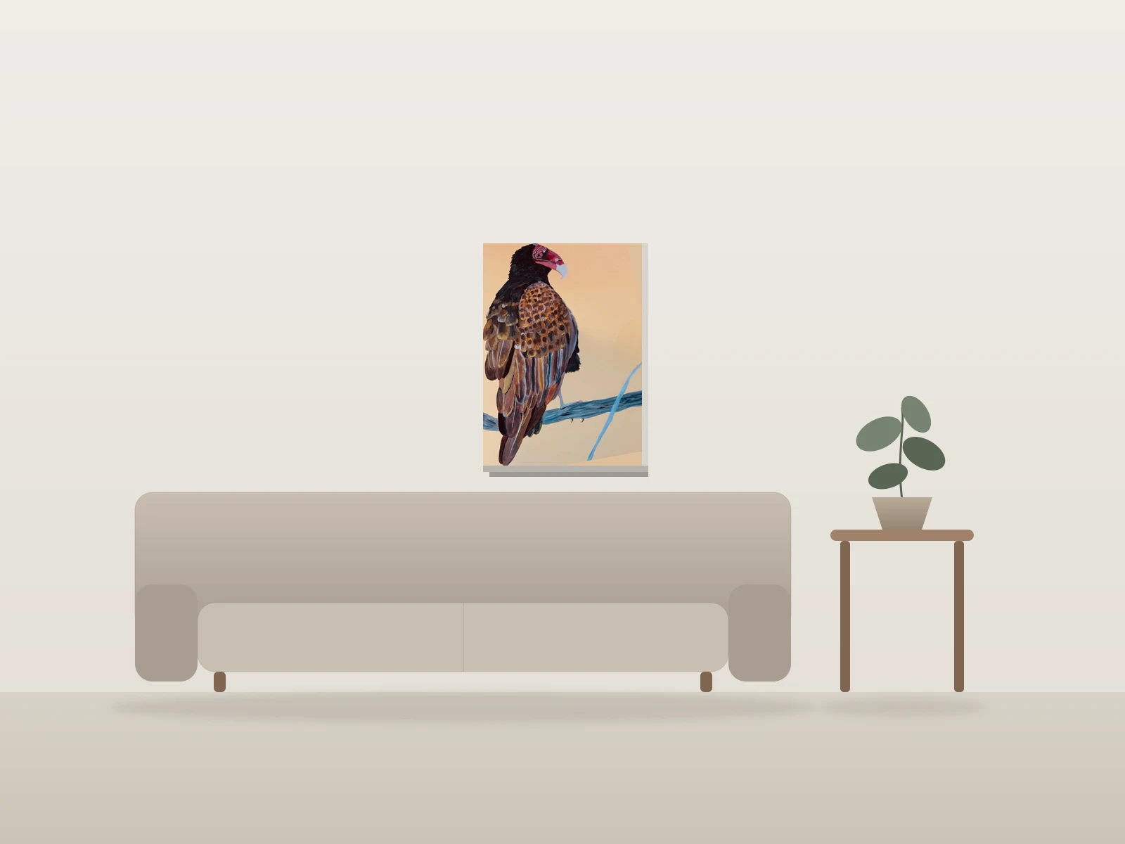 Pretty ugly bird by Amy G shown to scale in a room