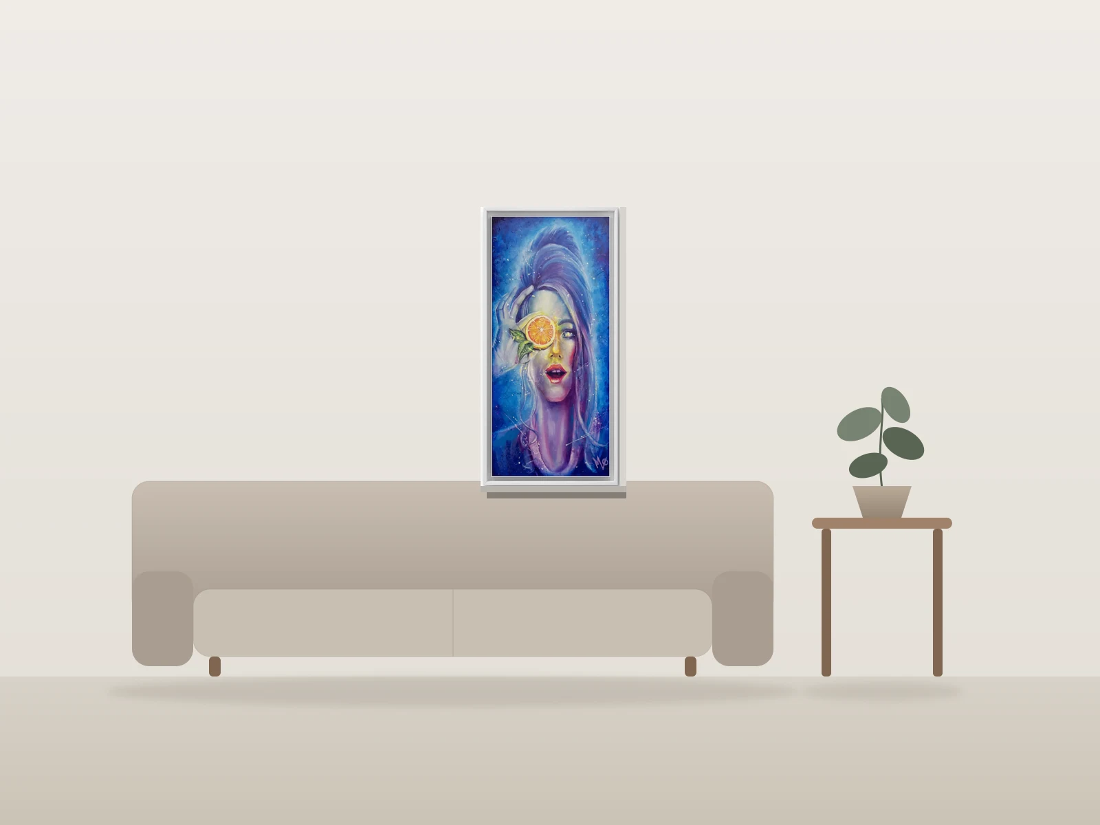 Orangina par MoV Artiste présentée à l'échelle dans une pièce