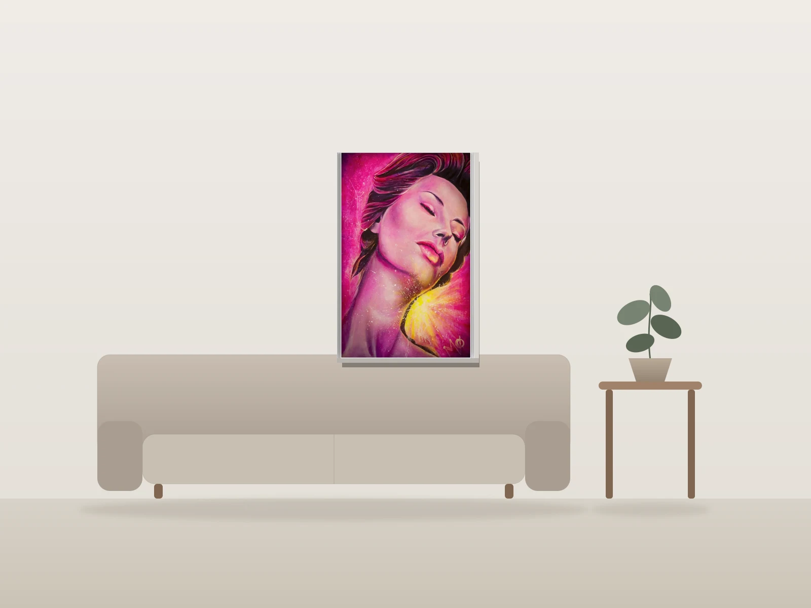 Sofia par MoV Artiste présentée à l'échelle dans une pièce
