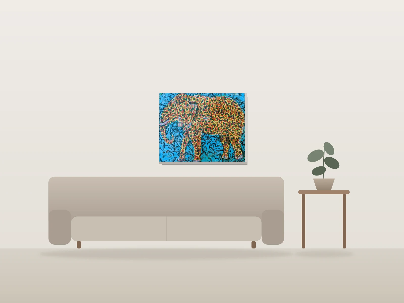 L'éléphant by Nathalie Albertini shown to scale in a room