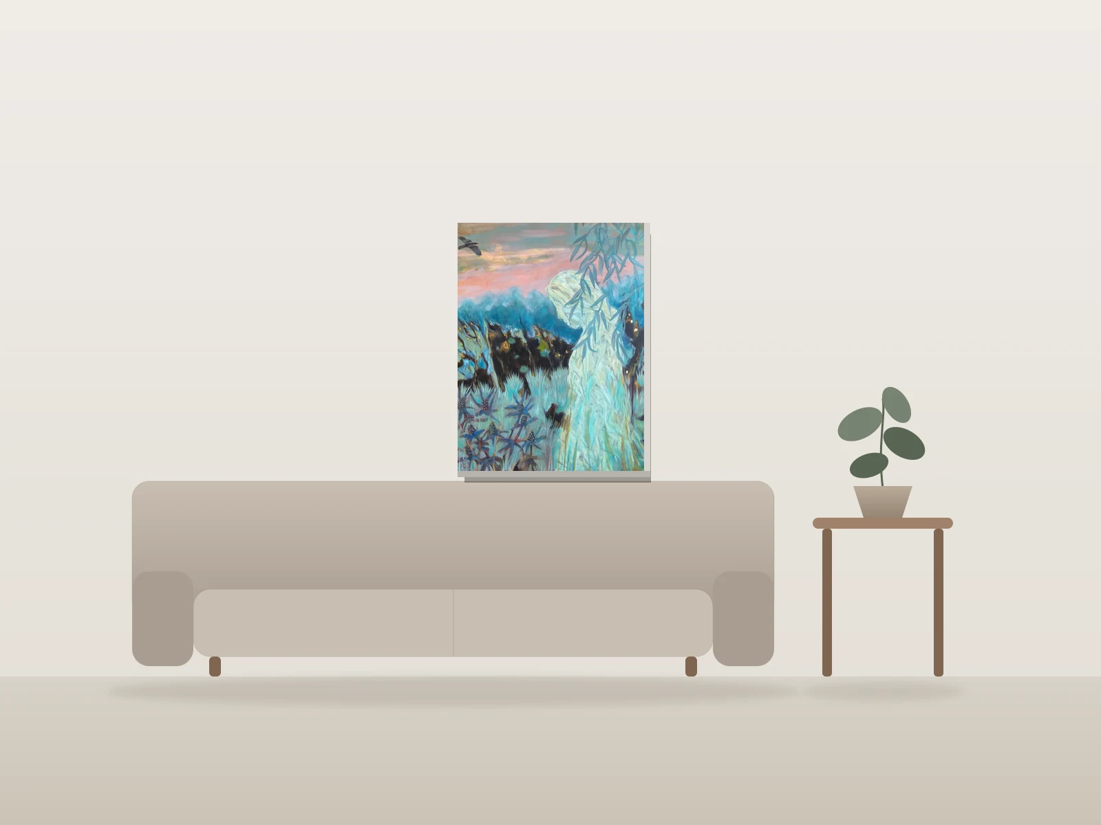 À la lisière by Isa C artiste shown to scale in a room