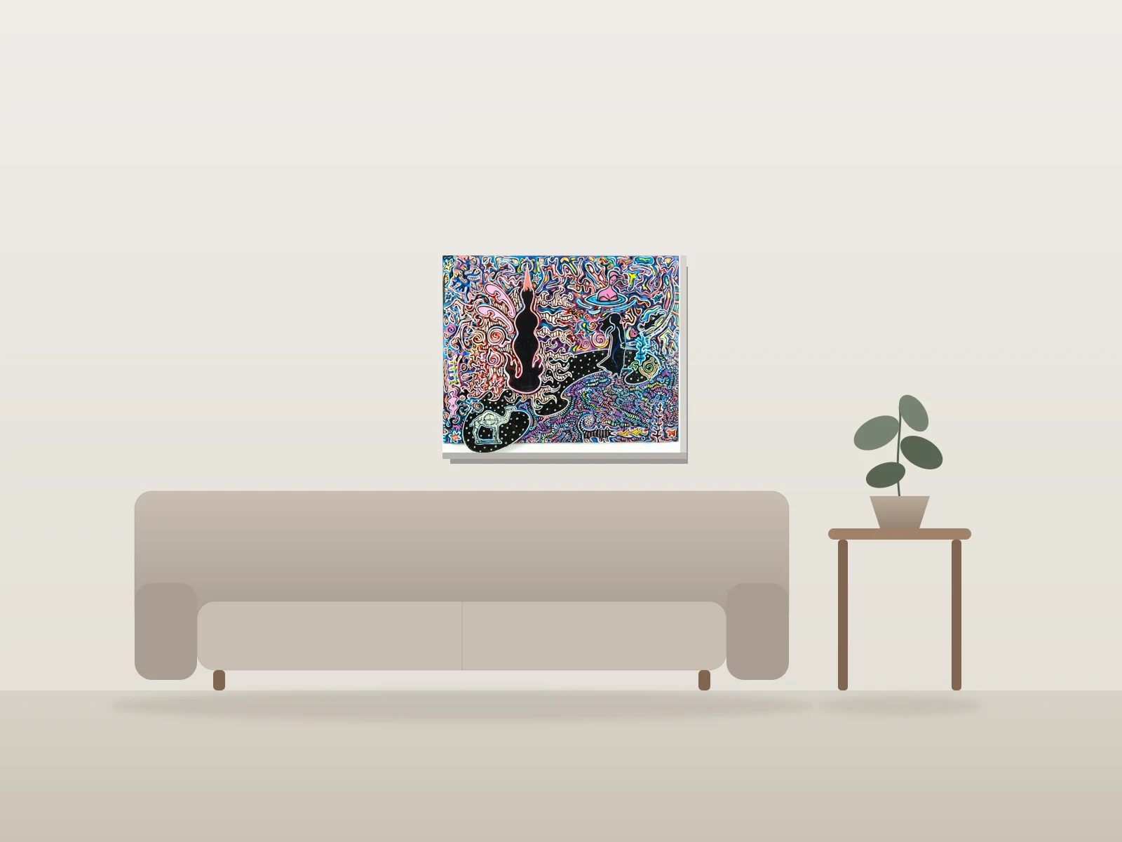 Les rêves sortent de l'obscurité, by LooseCanine shown to scale in a room