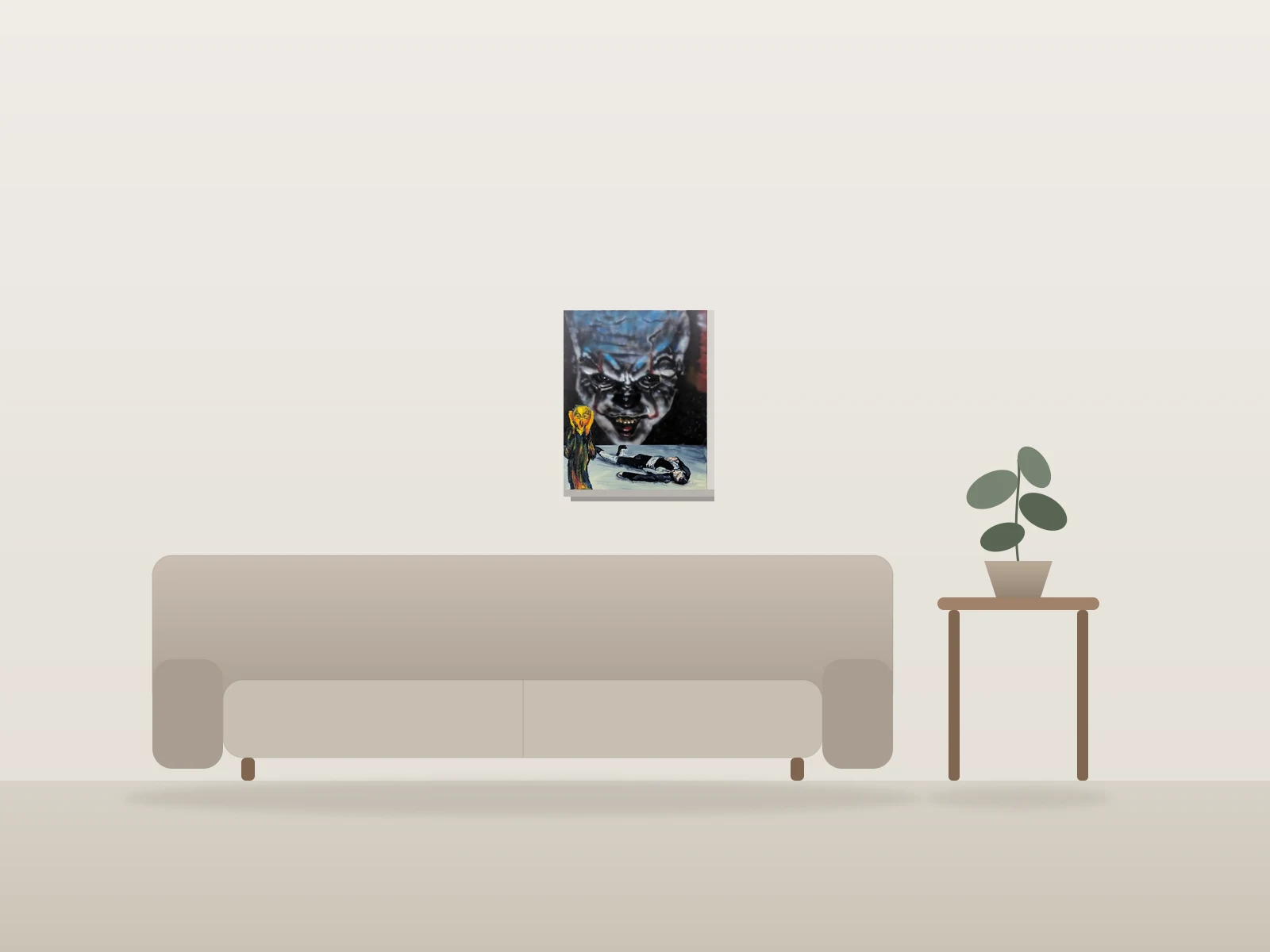 Effrayé à en mourir by Gabriel Labonté-Pelletier shown to scale in a room