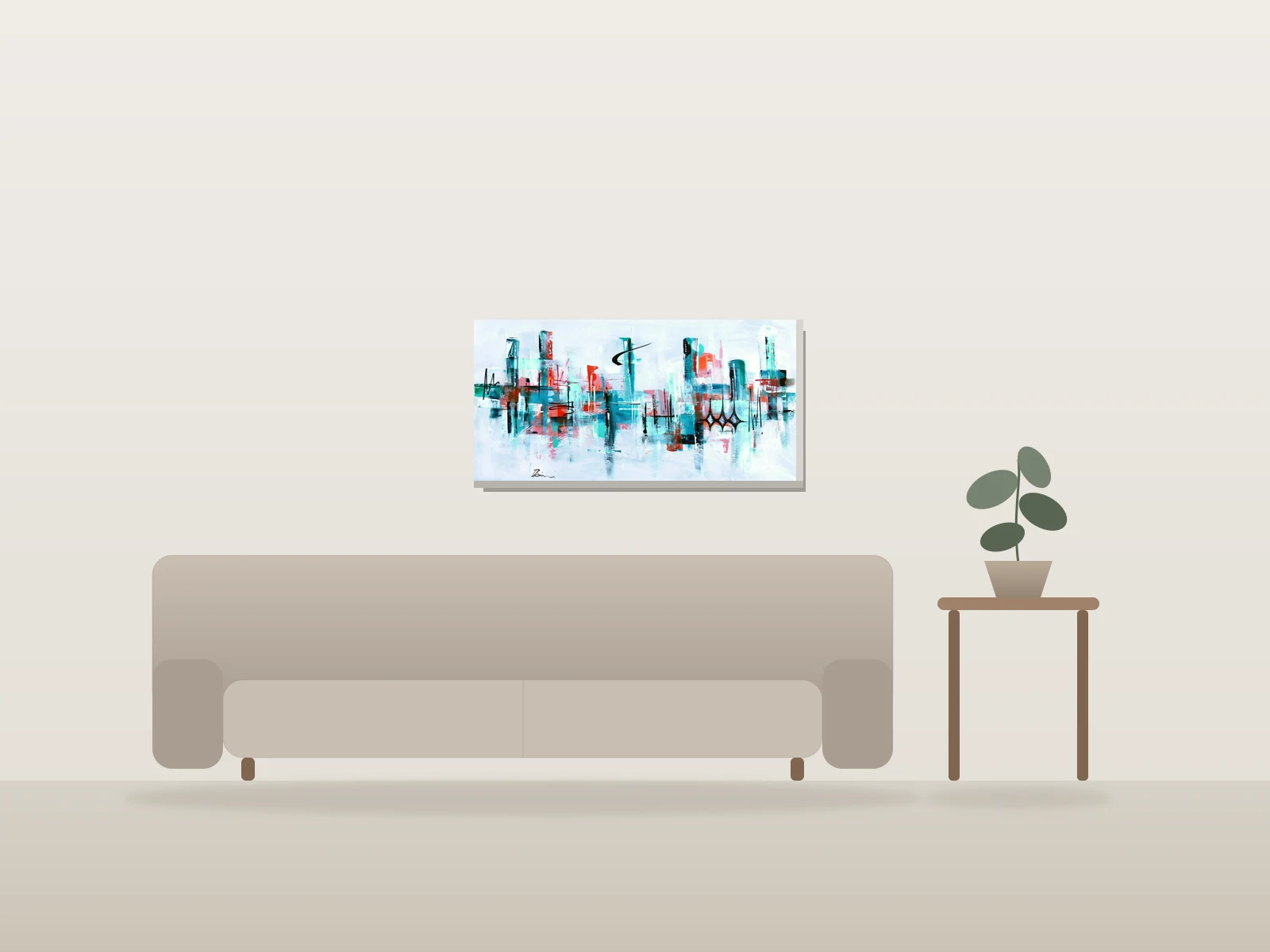 MCM Urban XXIV by Angela Bisson shown to scale in a room