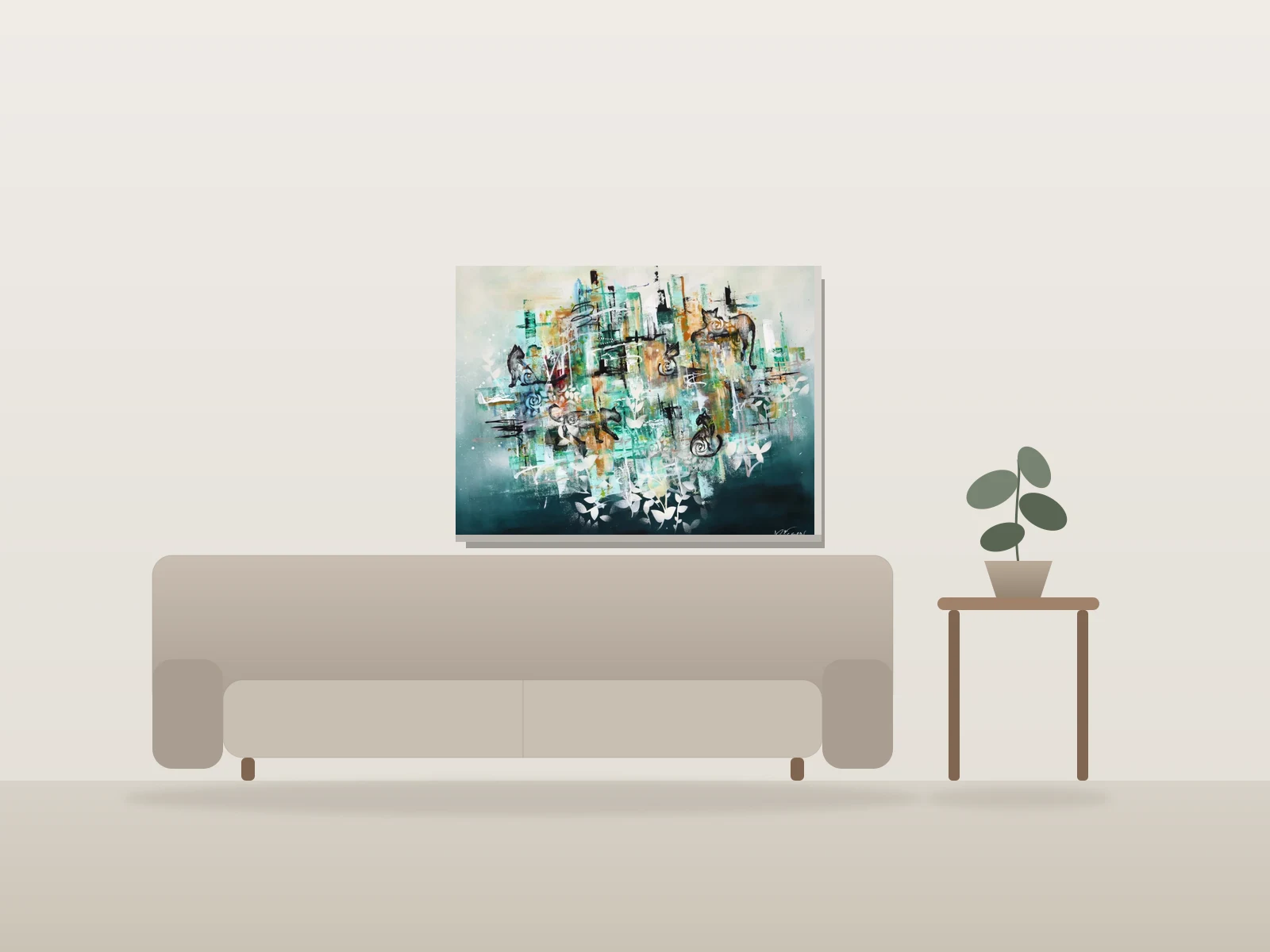 Murmure sauvage IV by Angela Bisson shown to scale in a room